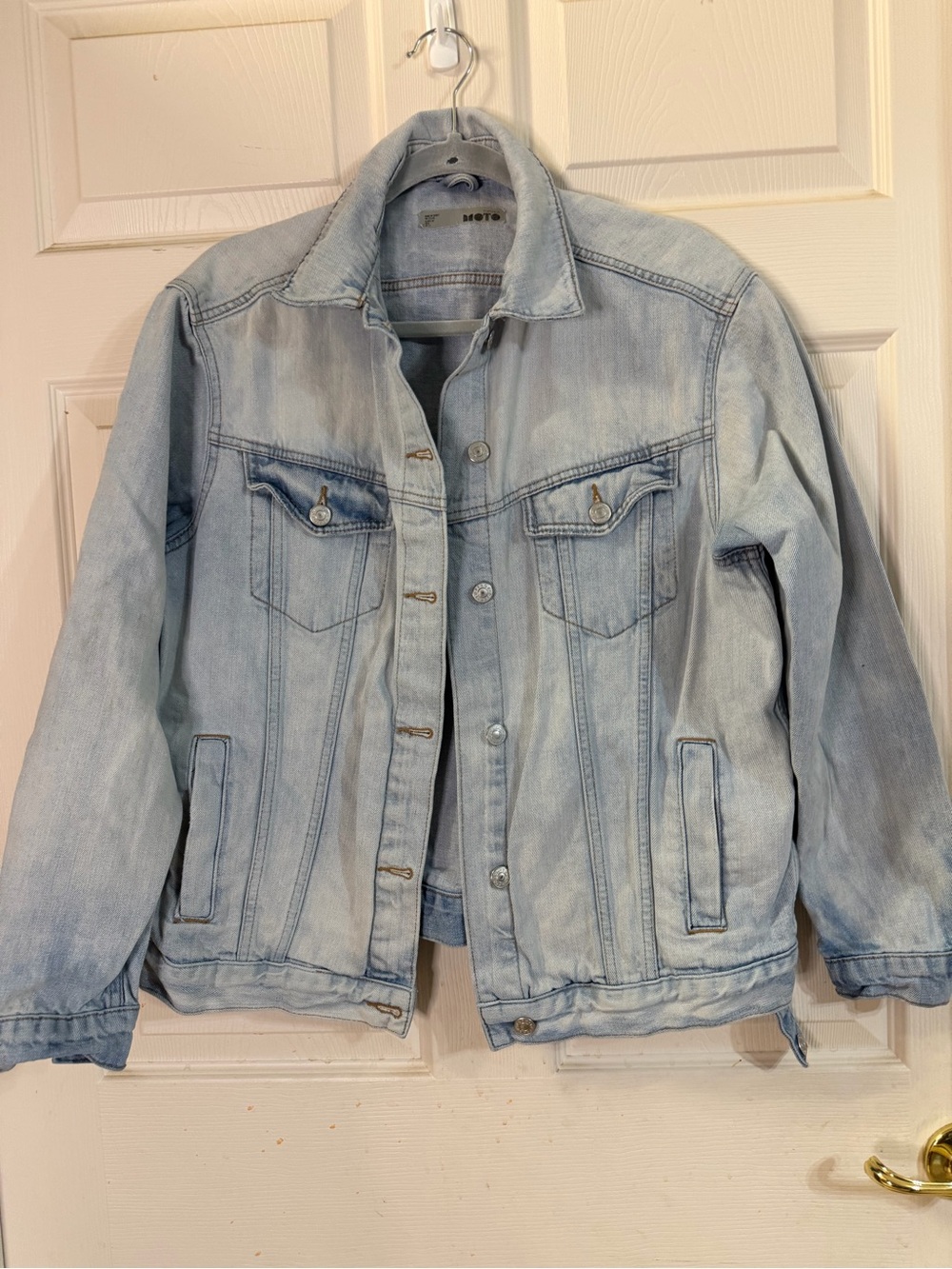 Topshop Moto Women's Distressed Light Wash Denim Jacket Sz 8 EUC